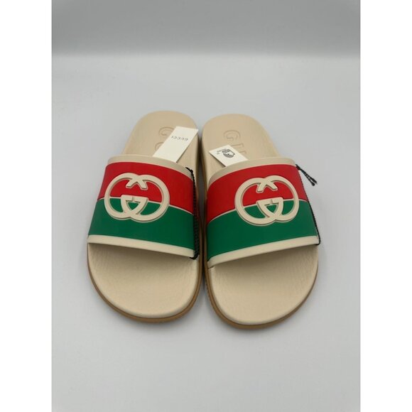 Gucci Unisex Rubber GG Logo Interlock Slide Monogram Sandals 655461 EU38 - Picture 2 of 10